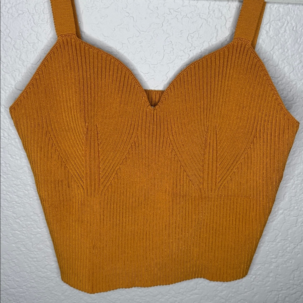 NEW Vince Ribbed Knit Sweetheart Bralette Papaya Yellow Cropped Tank Size Medium - Picture 3 of 8